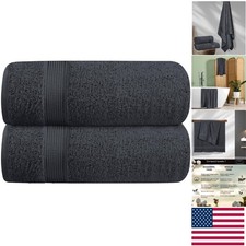 Luxurious Cotton Bath Towel Set - 2 Oversized Quick Dry 28x55 Charcoal Grey