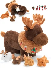 OUOZZZ Moose Stuffed Animal Christmas Plush Set – 14.5″ Large Mama Moose wit