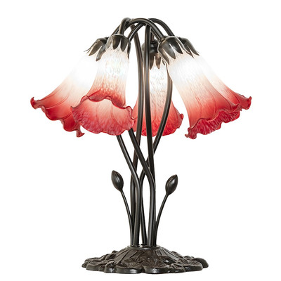 Meyda Lighting 16'' High Pink/White Tiffany Pond Lily 5 Table Lamp - 262217