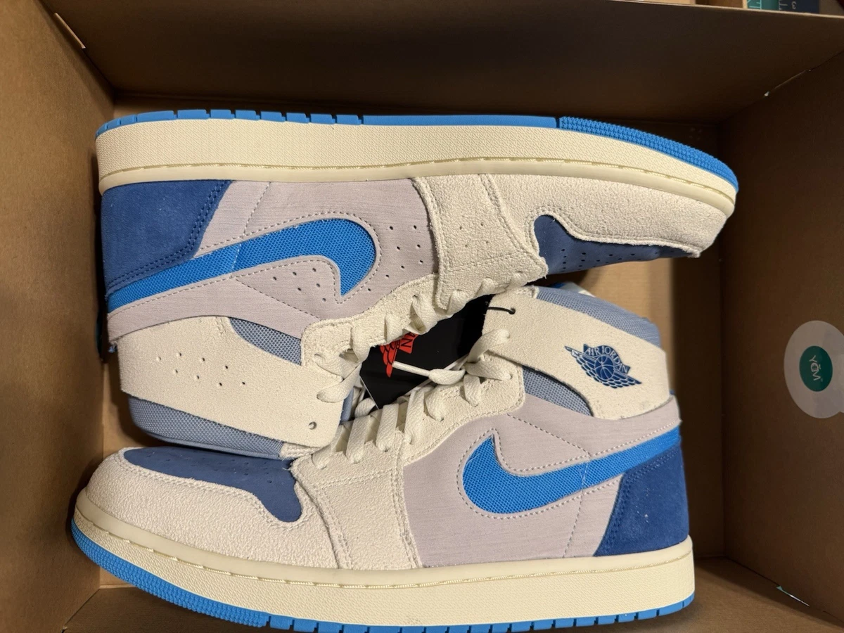 Men\'s NIKE‎ Size 12 Air Jordan 1 Zoom Comfort 2 High Dark Powder Blue/white!! Jordan 1 Zoom CMFT 2 Powder Blue - Full Review & On Feet  main image 3