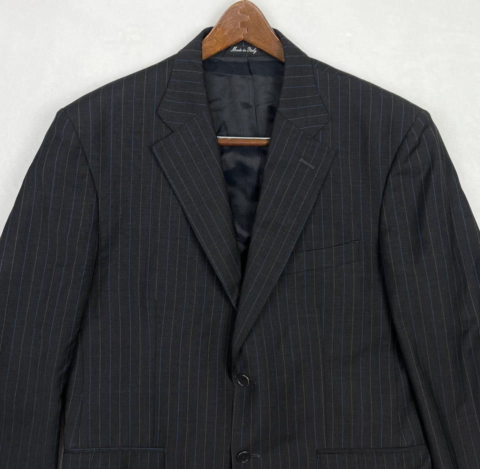 Traje Chaqueta Luciano Barbera Para Hombre 44R Blazer Gris Oscuro Rayas Lana Italia Foto 2 de 4