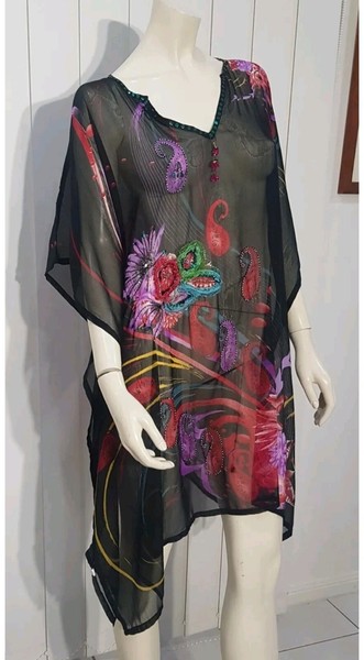 GREEN TAMB OURINE Green SheEr Beaded Short Kaftan Midi Dress One Size