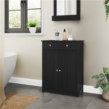 Wooden Bathroom Storage Cabinet with Door Adjustable Shelf for Bathroom, Black