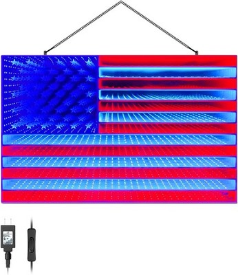 3D USA LED Flag Infinity Mirror Light, Patriotic Window Light Decoration
