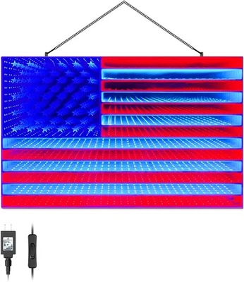 BEATINEON 3D USA LED Flag Infinity Mirror Light, Patriotic Window Light Decoration
