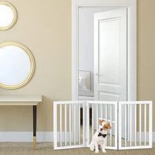 Pet Gate - 3-Panel Indoor Foldable Dog Fence for Stairs, 3 Panel, White 