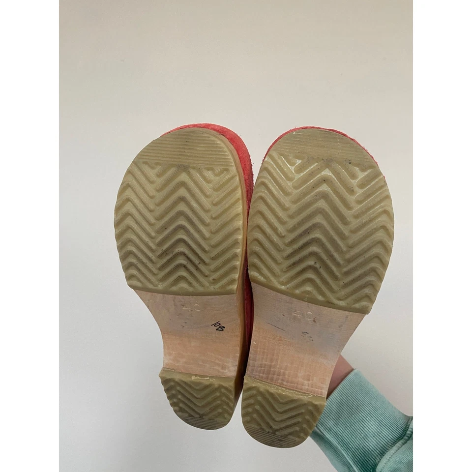 Sanita Coral Suede Leather Wooden Clogs With Yellow Flowers Size 40/ US 9 - Image 4 of 4