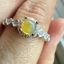 925 Sterling Silver Ring 5mm Round Natural Opal Gemstone Zircon Women Bridal
