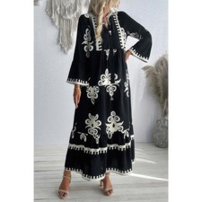 V Neck Stand Collar Button Floral Splicing Dress