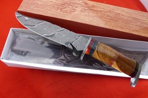 Unmarked Custom Handmade 11.75" fixed blade Damascus Filework Sheath knife MINT