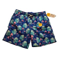 Cat Jack Boys Palm Tree Swim Trunks Blue Pink Husky L 10/12 UPF 50 New NWT
