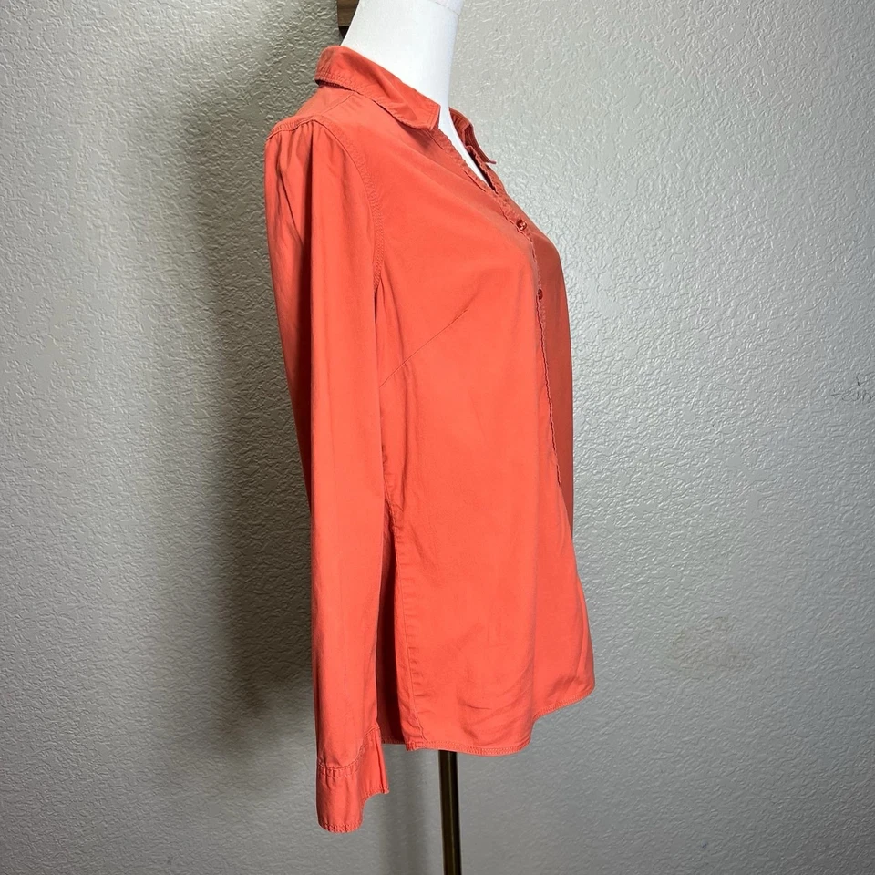 St. John’s Bay Women Shirt Top L Orange Button Up Pinwale Corduroy Long Sleeve - Image 2 of 4