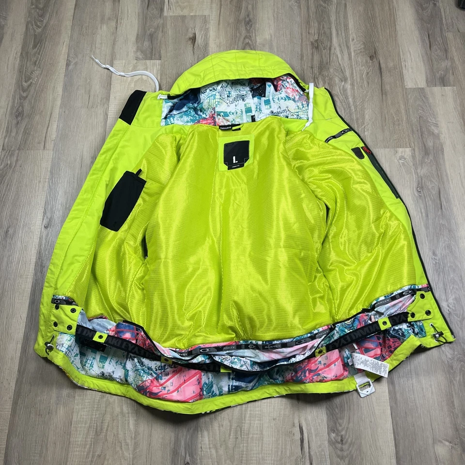 Y2K Oakley Entire Jacket Green Yellow Mens Large Cyber Eero Ettala AOP Snowboard - Image 4 of 4