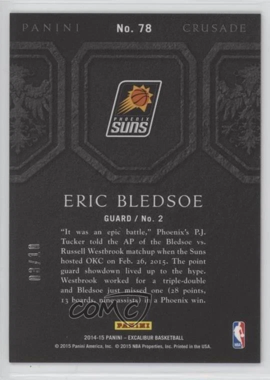 2014-15 Panini Excalibur Crusade Gold /10 Eric Bledsoe #78 - Image 2 of 2