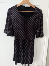 JoJo Maman Bébé Maternity Dress Black Pink Floral Stretch UK M 3/4 Sleeve