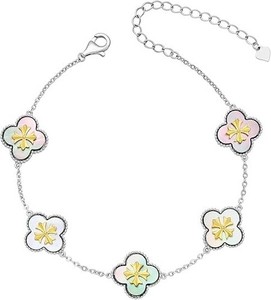 Authentic Genuine Mother of Pearl Four Leaf Clover Bracelet, 18K Gold Plated Dainty Jewelr