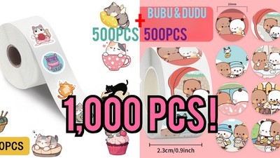BuBU DuDU 500 Stück + 500 Stück!  Aufkleber Rolle Cartoon KATZE DIY Basteln 1000