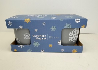 Snowflake Mug Set of 2, gray with white snowflakes, 11 oz each