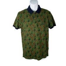 Rodd  Gunn Polo Shirt Mens Medium Sports Fit Green Tropical Print 100 Cotton