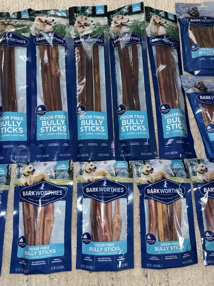 Gran lote de 15 paquetes de palos de matón Barkworthies Oder gratis/perro pequeño. 12”/ 6” NUEVO Foto 3 de 4