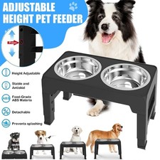 Adjustable Pet Dog Feeder Bowl Elevated Raised Stainless Steel Food Water Stand
