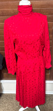 Vintage 80s Brooks Brothers Silk Midi Dress Red long sleeve modest high neck