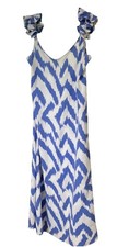 Vince Camuto Chevron Ikat Blue and White Ruffle Strap Maxi Dress V-Neck Size XL