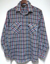 vtg Lee NAVY RED WHITE PLAID Western Shirt MED Cowboy Pearl Snaps 70s/80s USA
