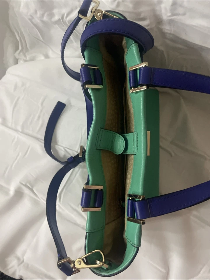 Bolso Bandolera Kate Spade Azul Verde Blanco Houston Street Leo Cuero Guijarro Foto 4 de 4