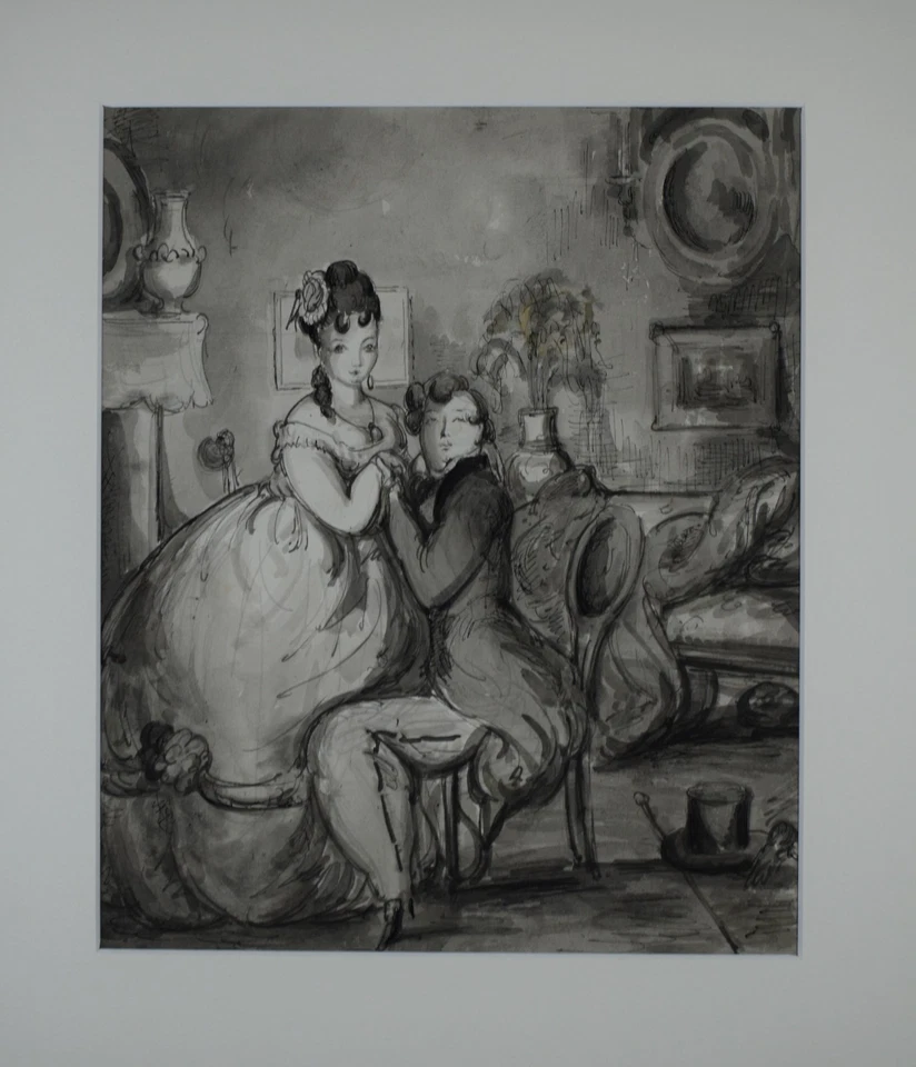 Suitor in a drawing room Original illustration by listed artist Harold Hope Read - image 2 of 4