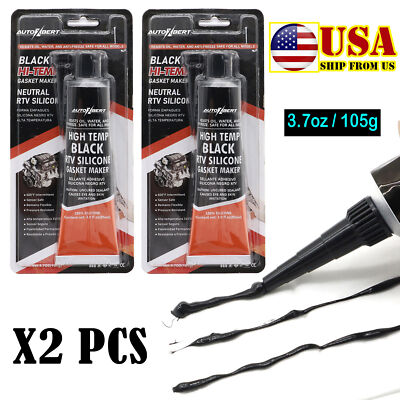 2X 3.7oz RTV Silicone Instant Gasket Maker Black High Temperature Sealant Tube