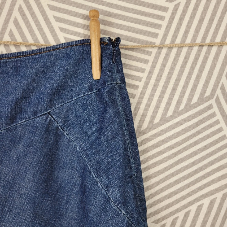 Chaps Ralph Lauren 牛仔迷你裙 16 码 38 英寸喇叭蓝色牛仔裤拼布 Y2K — 第 2/4 张图片