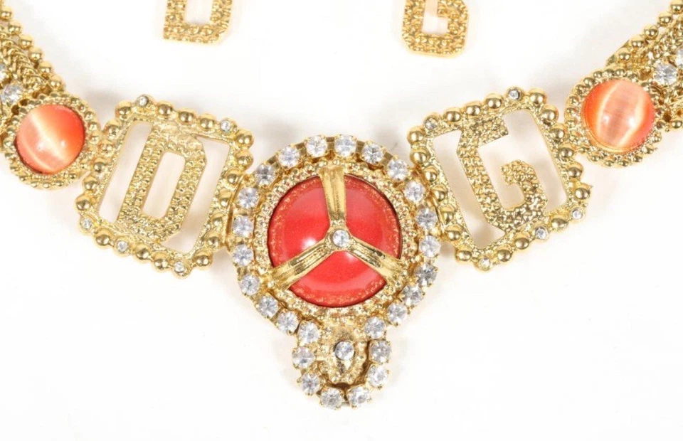 Dolce & Gabbana Necklace With Resin Coral Rhinestones Matching Dangle Earrings - Image 2 of 4