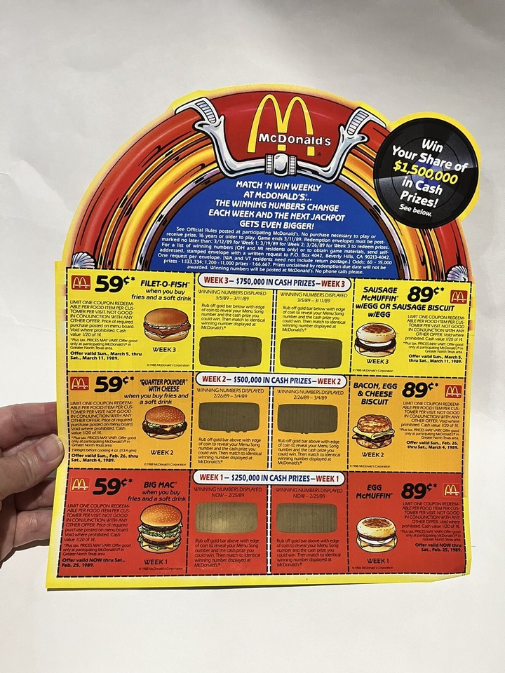 McDonald's 1989 1,000.000 Menu Song Promo Advertisement Record Rare