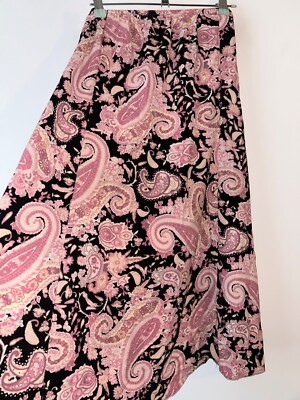 Vintage Petite Midi Rock schwarz pink Paisley Bohemian Gr 12 14 Boho Retro Arbeit