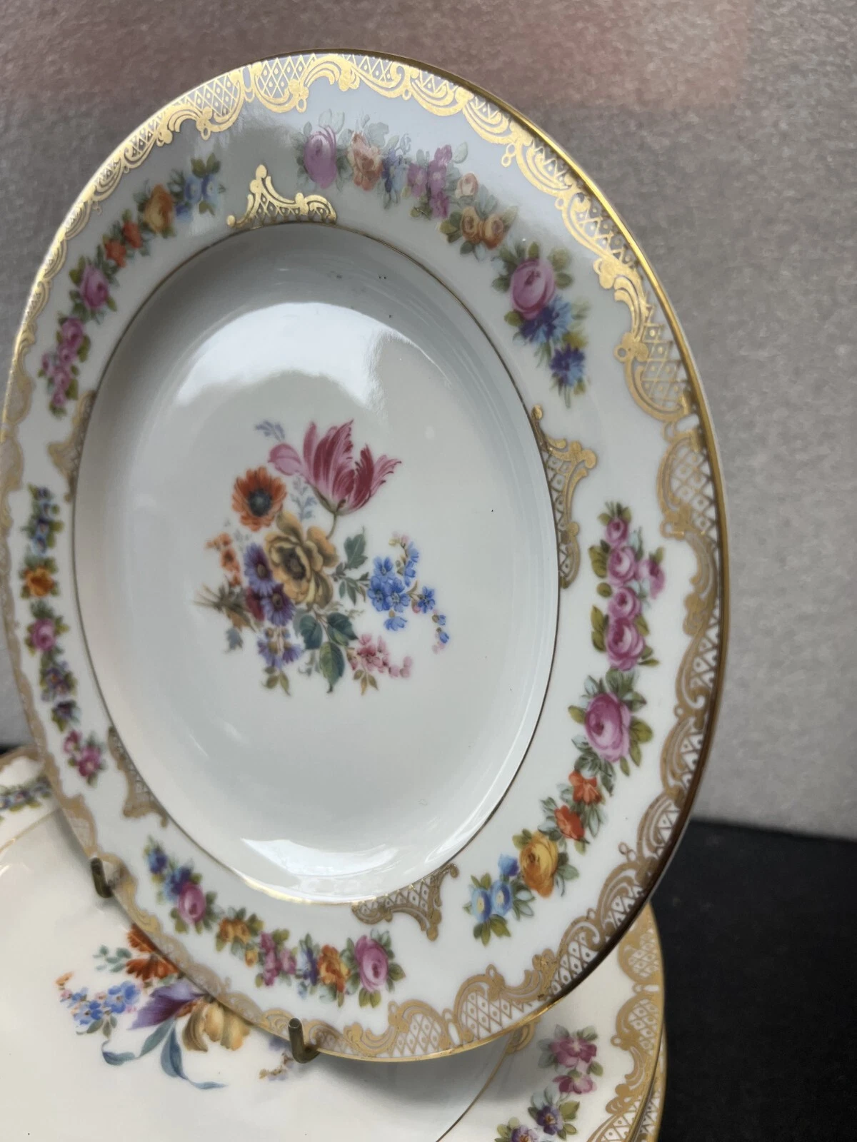 10 Royal Bayreuth ROB41 DRESDEN FLOWERS Gold Lace Luncheon Cabinet Plate ANTIQUE - Picture 3 of 17