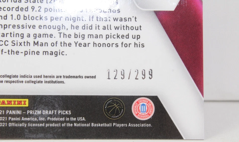 Patrick Williams 2021 Prizm Draft Picks /299 Red Prizm 2nd Year Holo Card #47 - Image 4 of 4