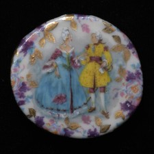 Studio Limoges Porcelain Button Victorian Courting Couple Golden Leaves