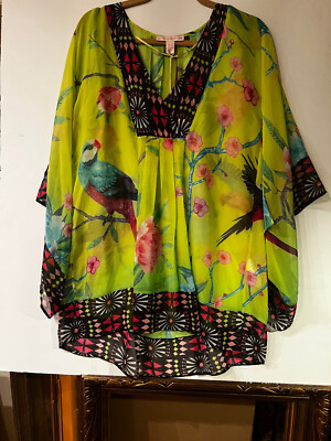 MATTHEW WILLIAMSON H&M 100% SILK BLOUSE/COVER UP PARROTS NEW WTH TAGS FREE SHIP