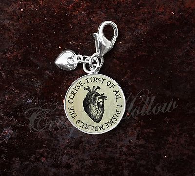 Sterling Silver Charm Edgar Allan Poe Quote Anatomical Heart
