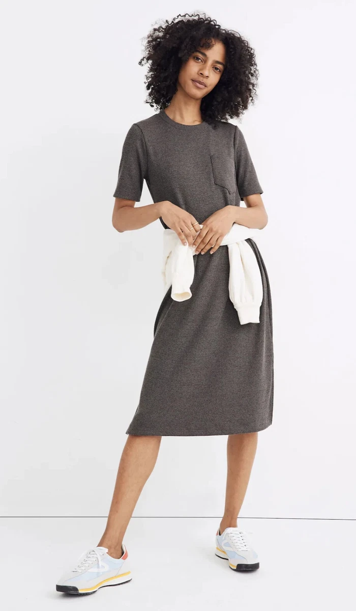 madewell ribbed shoulder tee dress Short Sleeve Madewell Ribbed Pocket Tee Midi Dress Madewell Muscle Midi  Dress Hot Sale