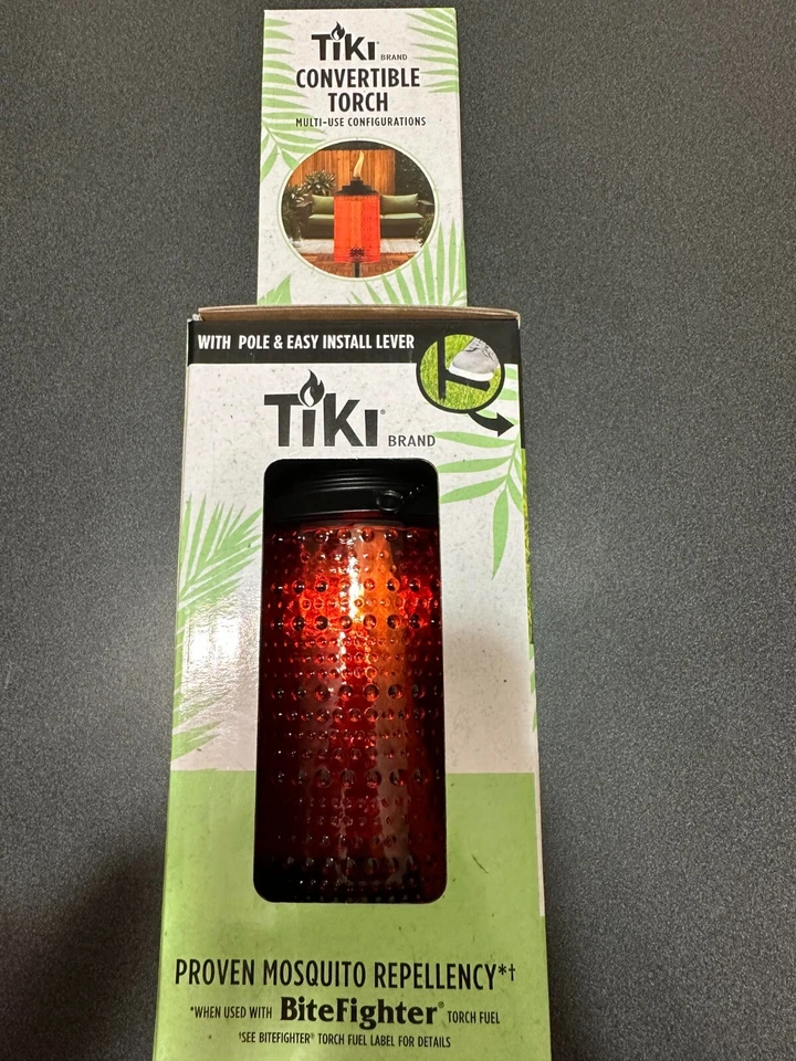 TIKI Brand Convertible Torch, 68” Full Size, 54" Garden, 8” Table, Red Glass - Image 2 of 4