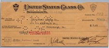 1928 United States Glass Co. Pittsburgh, PA Vintage Bank Check Star Maid Coffee