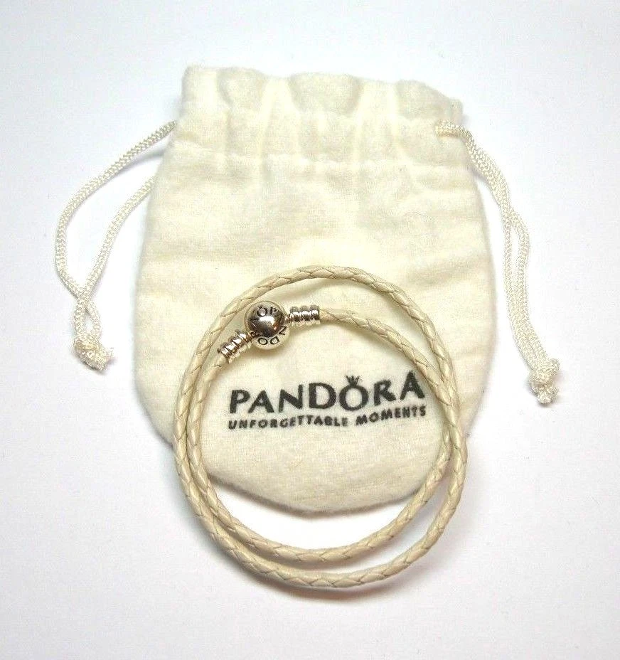 PANDORA Moments Ivory White Double Woven Leather Bracelet