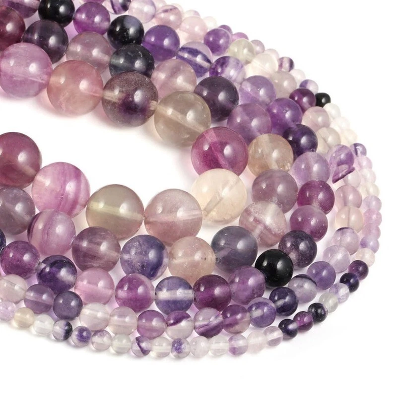 Круглые бусины россыпью из натурального фиолетового флюорита 4-12 мм для изготовления ювелирных изделий сделай сам - Изображение 3 из 4