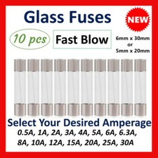 10PCS Glass Fast Quick Blow Fuse 6x30mm 5x20mm 0.2 30Amp Various Amp 250V