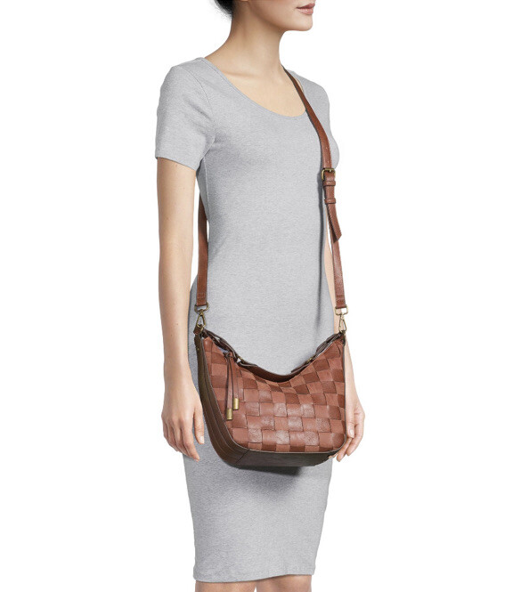 Adjustable Brown Weave Crossbody Bag by Time and Tru Women's Alice Shoulder Handbag-image