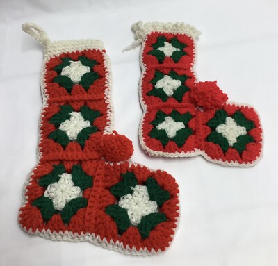 Handmade Crocheted Granny Square Christmas Stockings 220220PBE/TWD