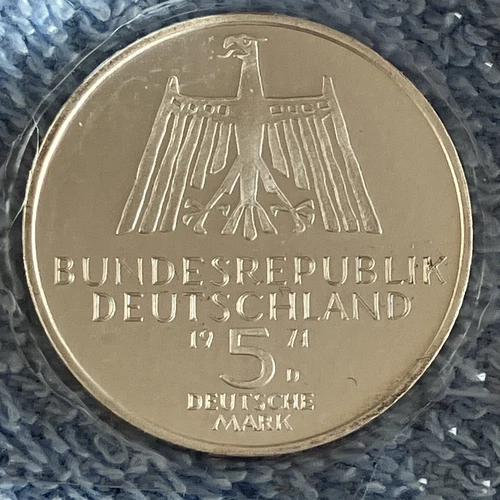 GERMANY silver coin 5 mark 1971 D BU uncirculated in blister