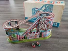 Vintage J. CHEIN ROLLER COASTER Wind Up Tin Litho Toy, Two Cars and Original Box